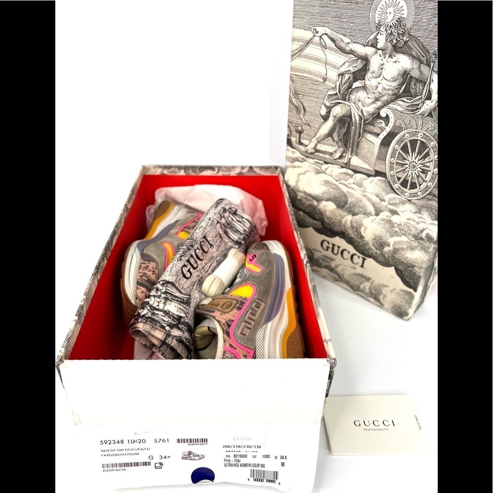 GUCCI Ultrapace Ace Snake Leather Distressed Suede 592348 Women Sneakers 34.5 - Picture 2 of 13